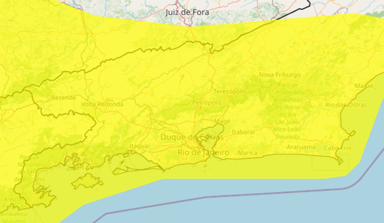 Inmet emite alerta amarelo para tempestades em 24 cidades do sul do Rio e Costa Verde
