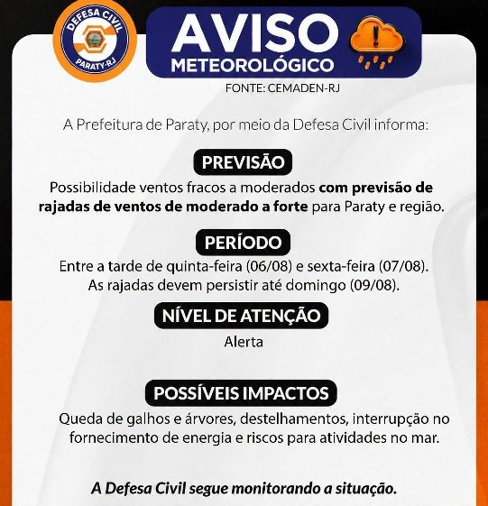 Paraty Suspende Aulas da Rede Municipal por Alerta de Fortes Ventos