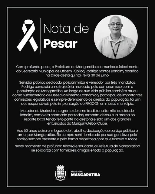 Nota de pesar da Prefeitura de Mangaratiba